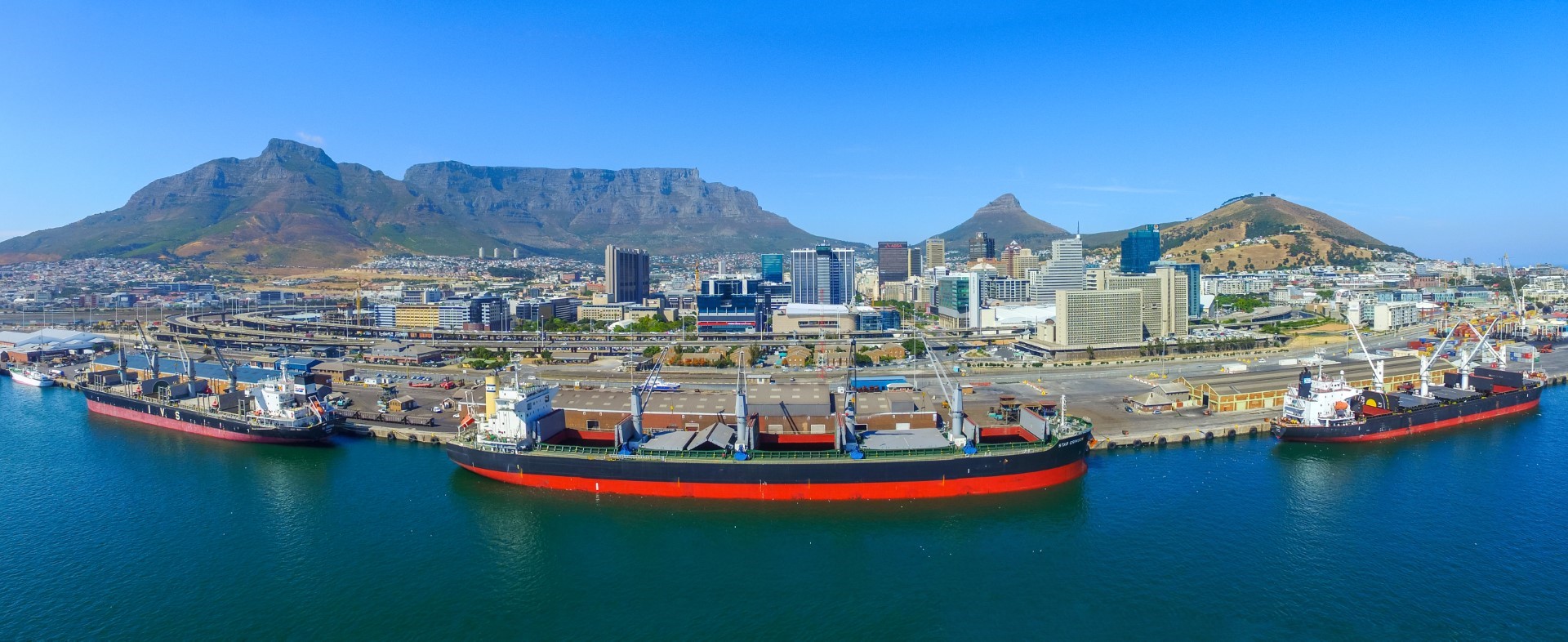 Container ship in motion aerial photography