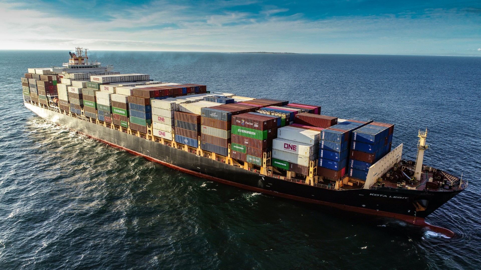 PIL container ship entering Cape Town port - Drone Aerial view